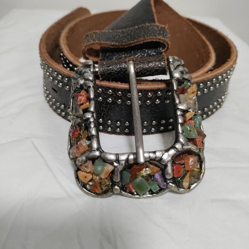 Studded Goth Punk Rocker Pebbled Black Leather Belt Streetwear Y2K Womens S/M